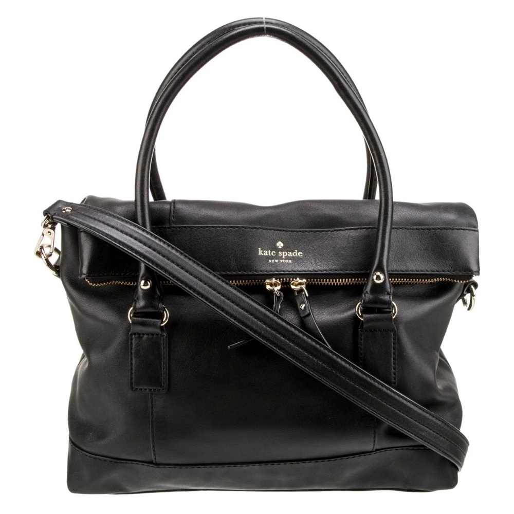 kate spade Black Leather Satchel with Removable Shoulder Strap